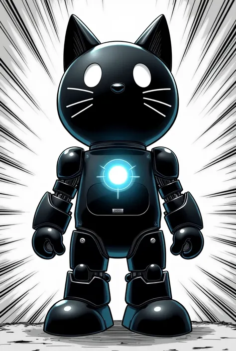 Black Doraemon with arc reactor on chest in manga image