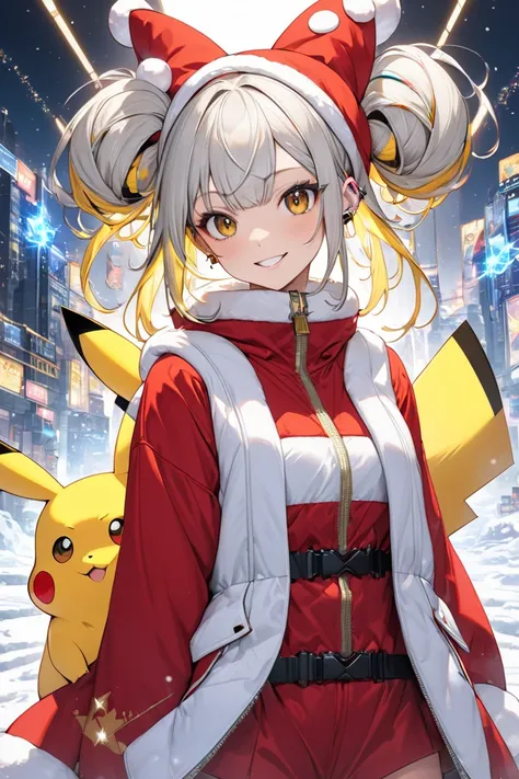 （masterpiece, best quality:1.2), (absurdres,  highres icon, ultra-detailed), (perfect anatomy), 
1 Japanese ( Pokémon Pikachu) woman,(( Pokémon Pikachu)),Personification,（Pikachu）,smiling
22yo,beautiful eyes00 , 
 ((multicolored hair , dark  yellow hair,  ...