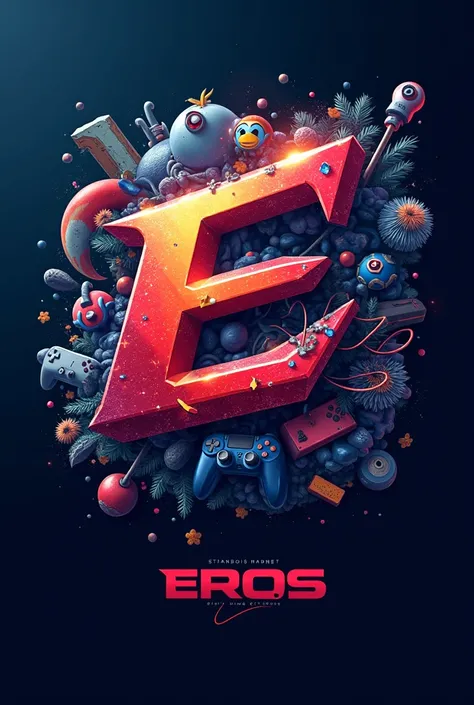 Make me a logo with the name EROS for a channel dedicated to video games, with different background games
