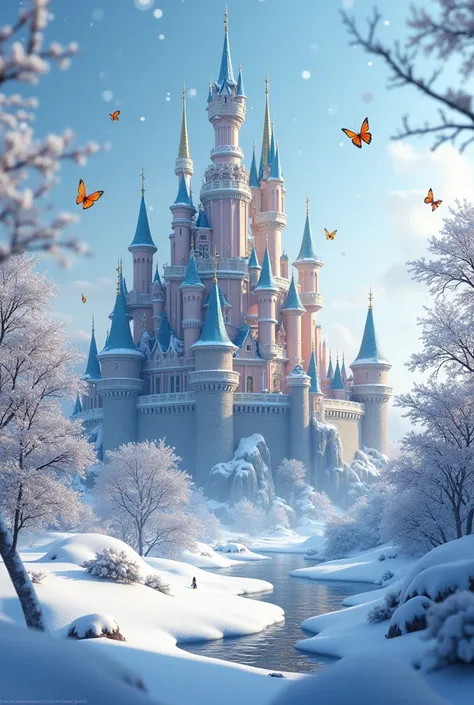 snow、upscale castle、Butterflies fluttering、 imaginary