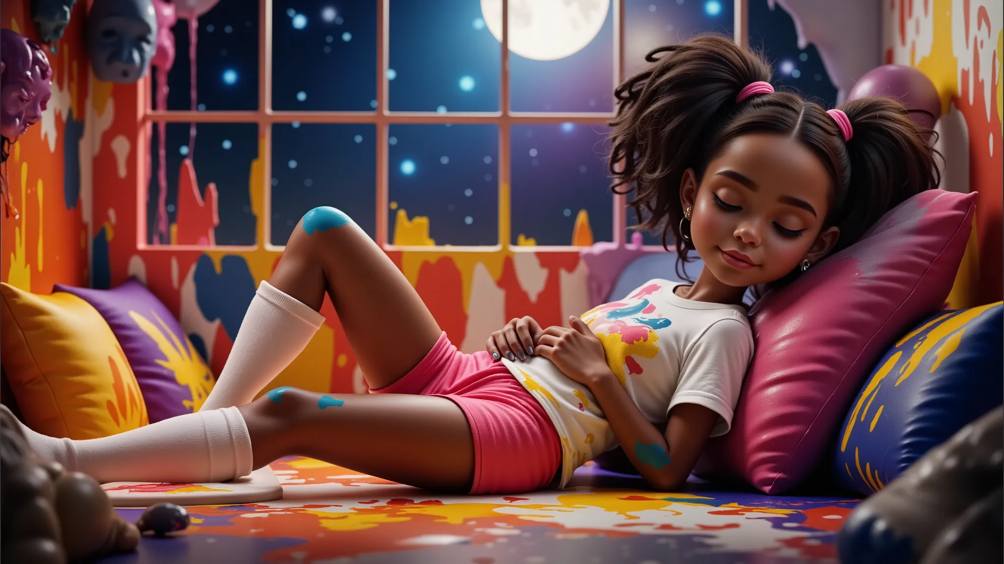 inspired by disney-pixar 3d posters, the scene shows a10yo, , age:10, 10 anos de idade, girl, light brown skin, african descent,...