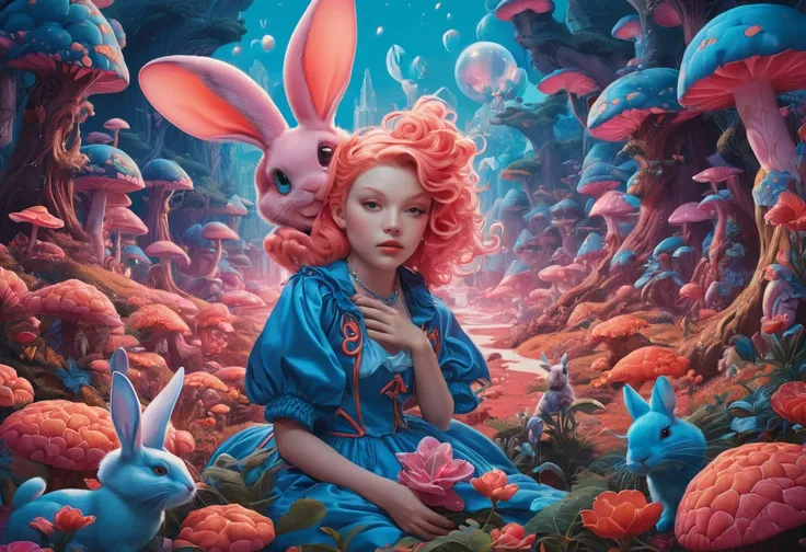 imagine, dream of, cinematic photo vaporwave style WLOP, One Color, James Jean, Fairy-Tale, buff (alice in wonderland following the rabbit down a hole full of miraculous wonders and a bunch of girls:1.1) Mind reader, 🤔, Boris Vallejo, Tristan Eaton, Pastel...