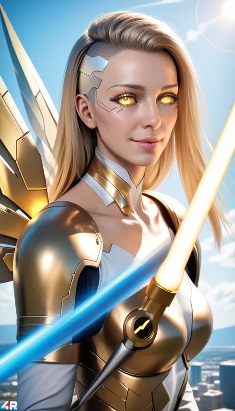 masterpiece, (best quality,4k,8k,highres,ultra-detailed,realistic,photorealistic:1.37),(1 girl,beautiful detailed eyes,beautiful detailed lips,extremely detailed eyes and face,long eyelashes),(cyberpunk city:1.5,energy blade:1.2),(fantasy landscape:1.2,nat...