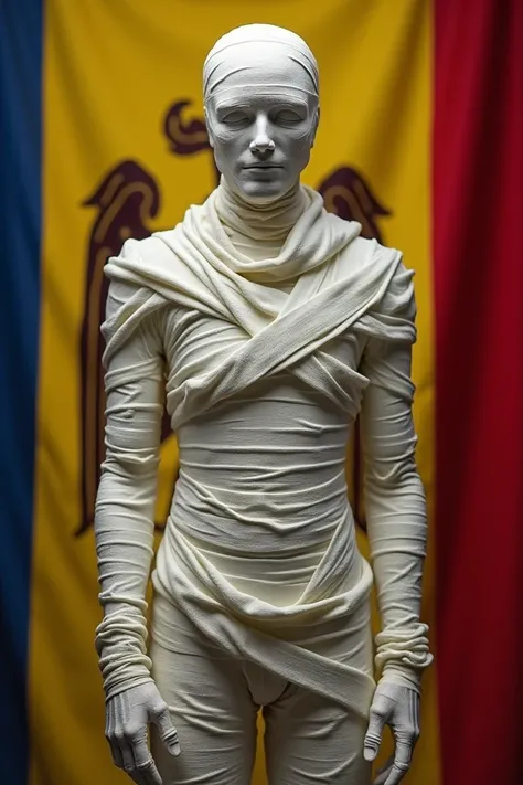 Mummy in white ,  clean bandages ,  with the Moldovan flag