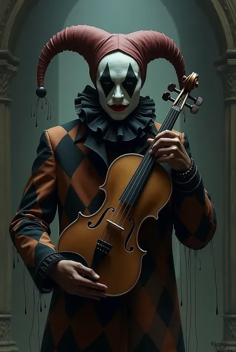 HARLEQUIN FROM LA BANDA LACRIMOSA HOLDING A CRYING VIOLIN (gothic style) 