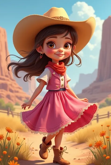 Girl in pink clothes and a cowboy hat