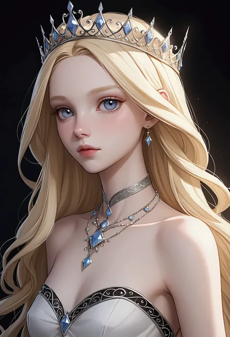 The princess is of medium height ,  with some androgynous features but with soft and delicate ugly features.  She has soft blond hair , smooth and long,  above the waist,  in addition to wearing a black patch that covers her left eye .  She has a fairly pa...