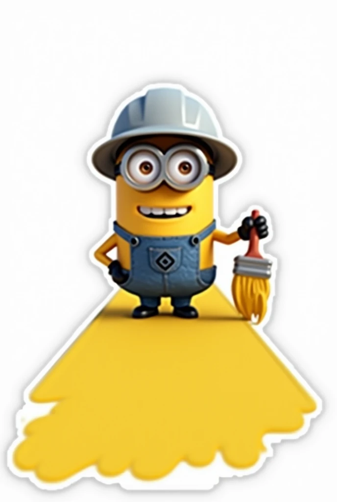 Minion slender grey helmet builder painting a road yellow. On white background,  type sticker  