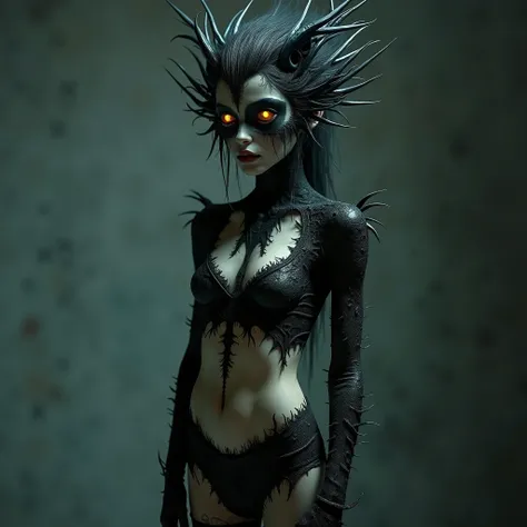 (24yo skinny anorexic gothic punk girl, slender skinny anorexic demon woman with enormous manga heterochromia eyes), ((top quality, 8k, masterpiece: 1.3)), crisp focus: 1.2, ((beautiful skinny anorexic demon woman: 2.2)), (skinny abdomen: 1.4), (oversized ...