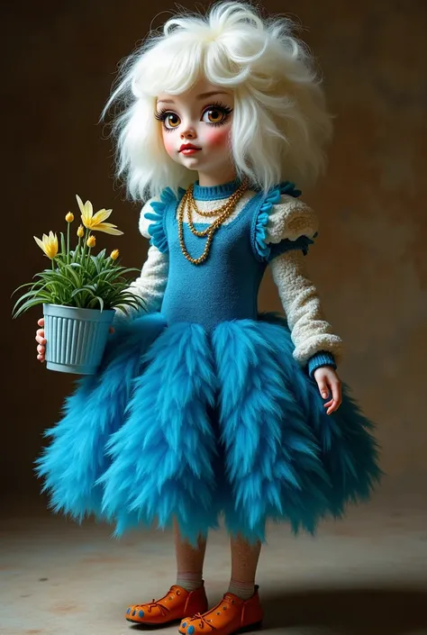  Create costume based on Lottie Dottie Chicken, Humanized,   for theater performance  .  Blue plush planter , Chanel wig , chicken feet,  and artistic chicken makeup . 


Faça bem mais Humanized, But it has to be more funny and adult, Make it more elegant,...