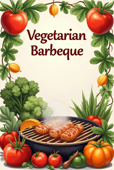  Make an invitation with a vegetarian barbecue theme,  with plenty of illustrative images , Include the following information in the image:  the title is  "vegetarian barbecue", The date is November 30th and starts at 16:00 in the afternoon