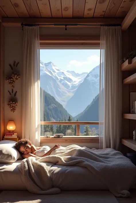 A picture takes in bed at Chalet chelsetta for one Window 