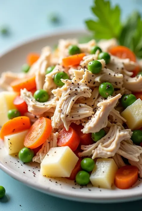  Chicken salad with carrot, papas, peas and mayonnaise  