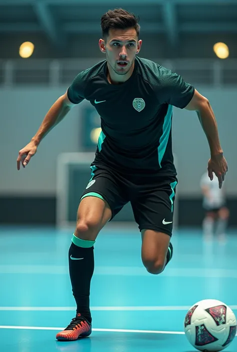 Black and teal futsal uniform 