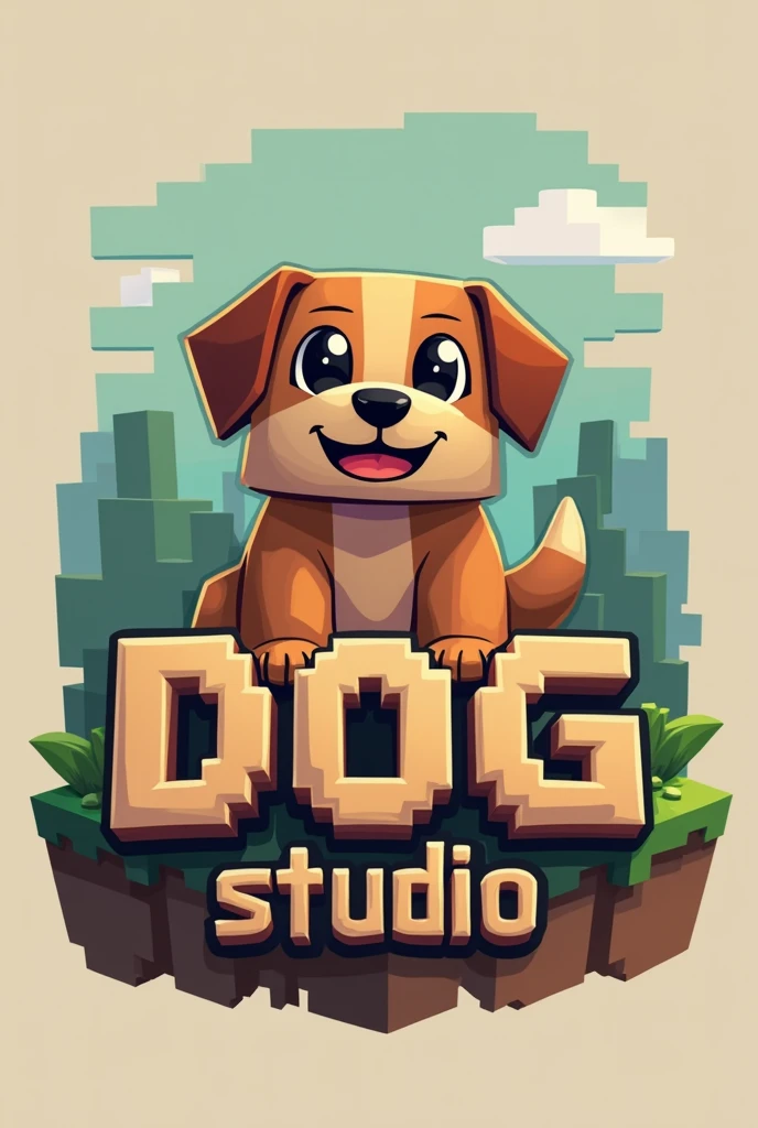 Create a Minecraft-style dog logo with the words Dog Studio put it in the form of Minecraft 
