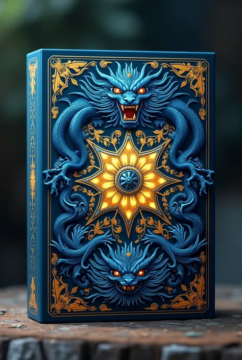 Mythical Beasts Series playing card box, blue-gold in the middle, dont use mountains and rivers to replace Chinese elements