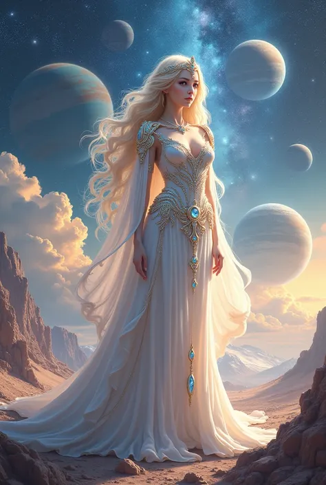 An alien landscape Cosmic Galaxy royal Alien Empire Sakurnia planets , Alien Female Crystal Elf Humanoid white skin Blonde wave hair brown hazel Eyes Kinmokian Etherian Pleaidian Sakura Osmanthus Fragrance narcissus Crystallix Princess Imperial Astaria Tha...