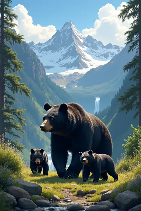 Andean black bear with cubs 