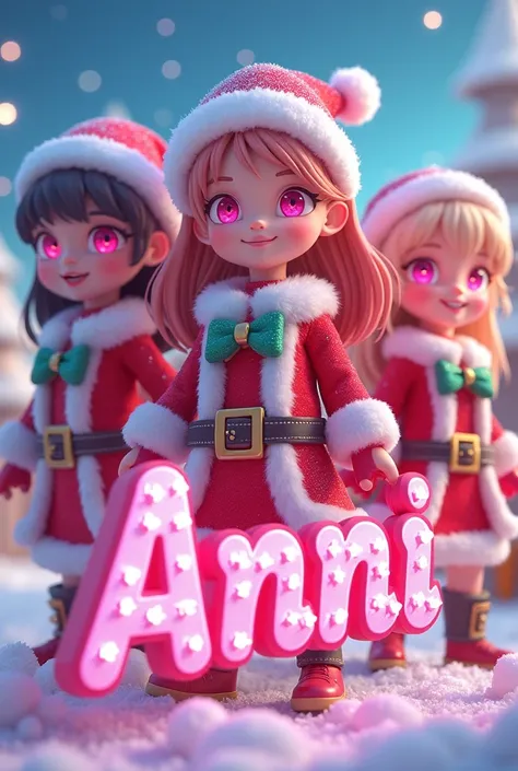 Bom Bom by the super powerful girls dressed for Christmas with pink eyes and the name of Anni 3d