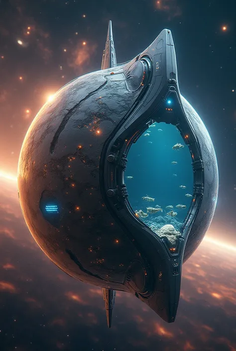 Pluto, futurist, with the sky ,  the universe ,  beautiful but technological, aquarium 