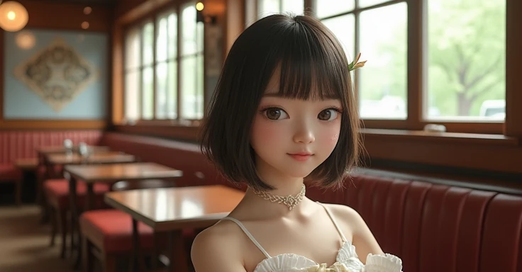 (8k,  RAW Photos,  best quality, masterpiece:1.2), (Realistic, photo-Realistic:1.37),  super detailed,
***1 person,cute, Alone, beautiful Japanese girl with beautiful details ,Detailed Cafe,  knight , is sitting,Date,( Nose Blush ),(smile:1.1),( closed mou...