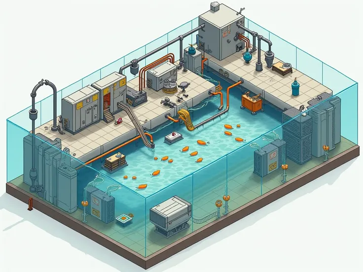 please create a sketch of a simple hatchery design for aquaculture