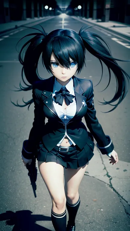 black rock shooter, school uniform,