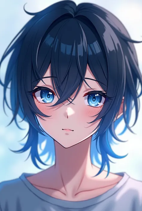 An anime boy with blue and black hair 