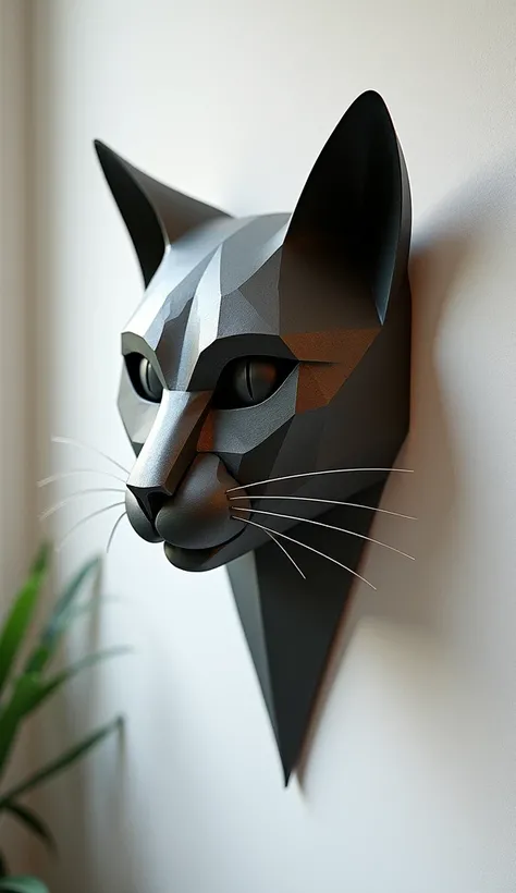 Cat face wall sculpture, abstract