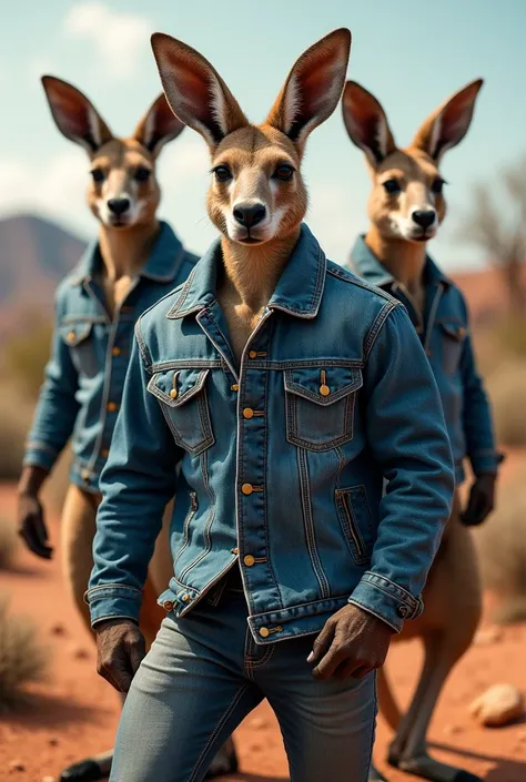 Strong and sexy kangaroos with denim clothes 