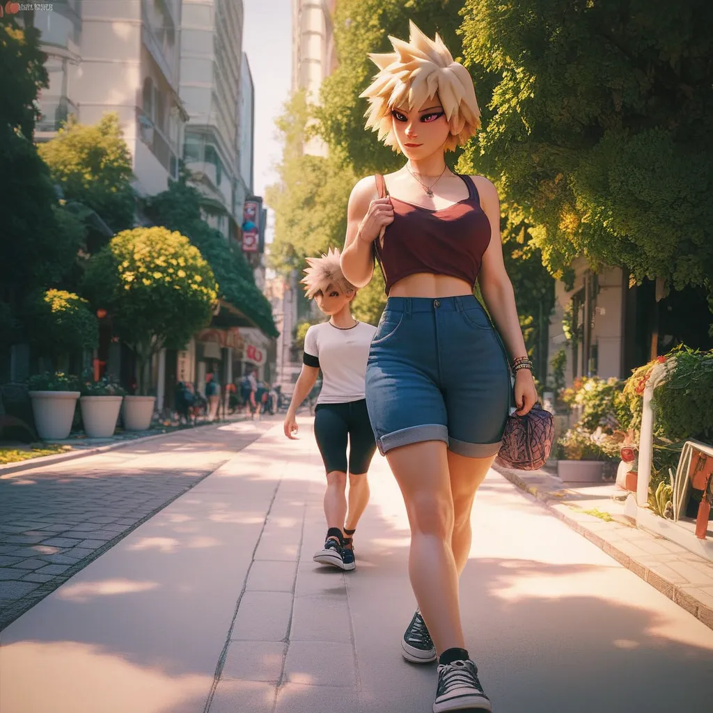 bakugou and midoriya walking, casual clothes, 2 point-perspective