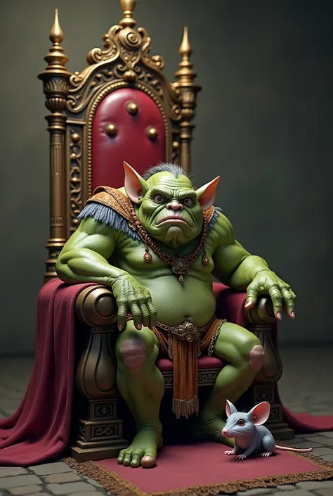 Now the ogre is transformed into a mouse, next to his throne 
