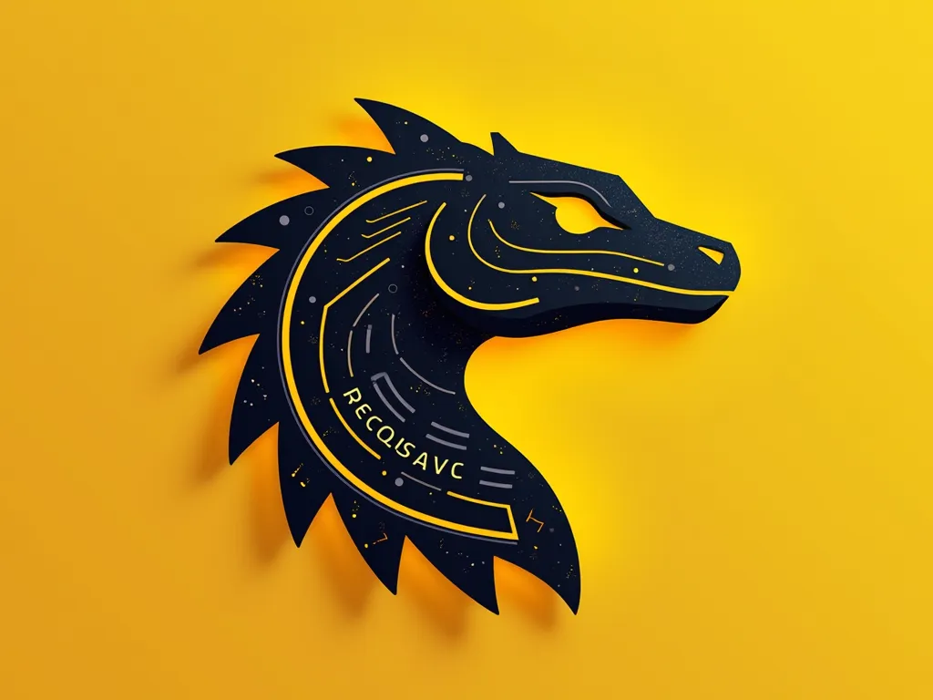 A modern and minimalistic logo design featuring a stylized Komodo dragon. The dragon's head is sleek and geometric, incorporating elements of circuit lines and pixels to convey a technological feel. . The color palette includes shades of yellow, and black, with accents of neon orange for a striking and innovative look. The overall composition is balanced and professional, suitable for a tech brand.