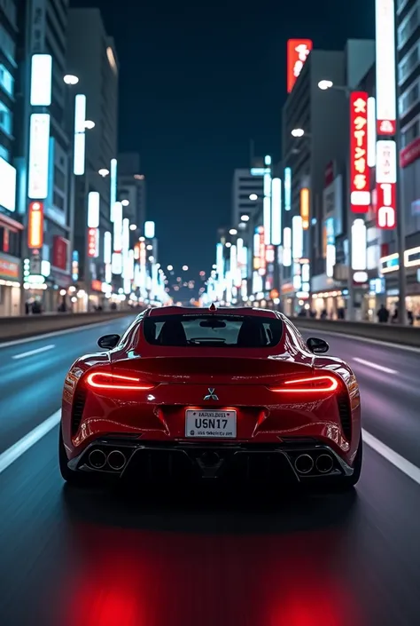 Rear view of a Mitsubishi itsubishi 3000GT on a Japanese highway in tokyo at night