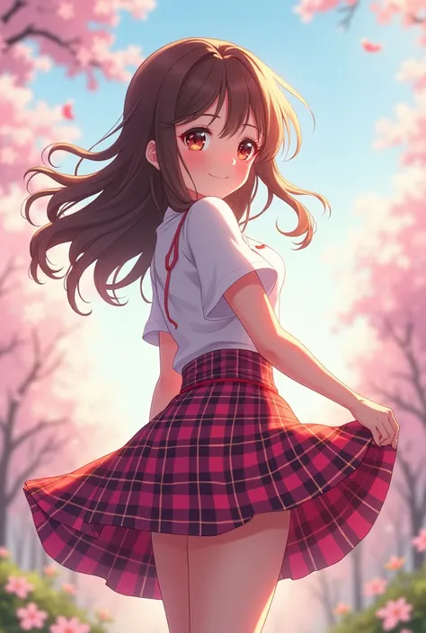 Anime girl sticking out her butt, Im wearing a plaid skirt.