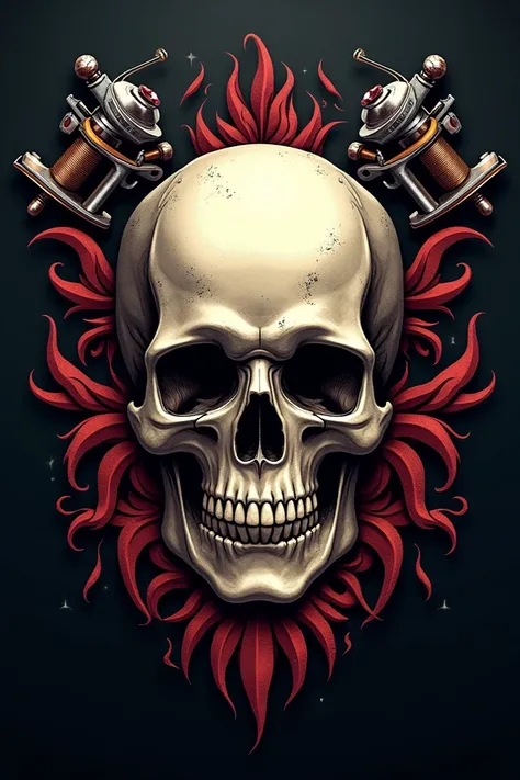 Skull logo with tattoo machines 
