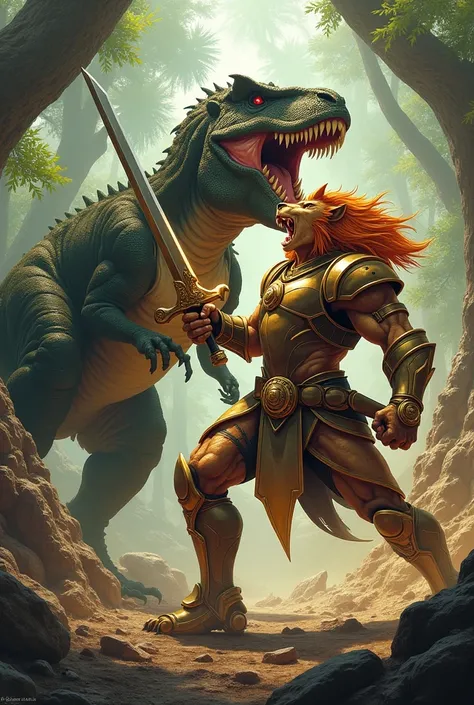 Lion from Thundercats fighting dinosaur