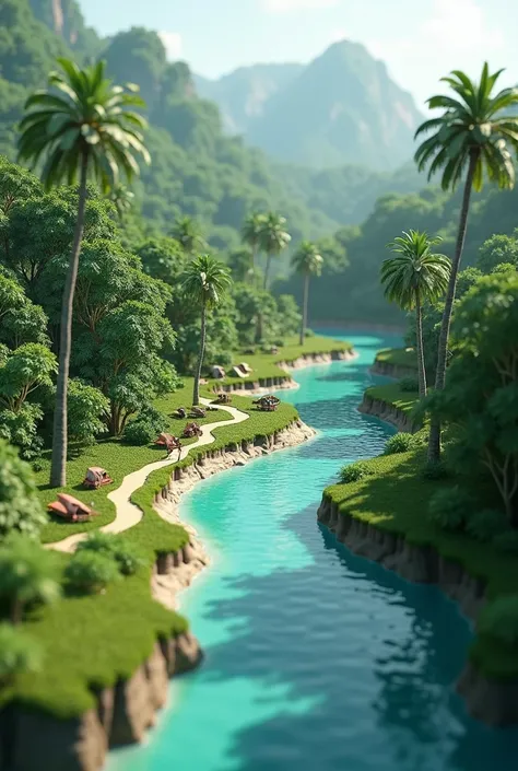  Viewed from a 3D web page that shows an interactive representation of a tropical natural park.  The scene includes a detailed map with hiking trails and outstanding points of interest .  Users can explore in 3D , , rotate and zoom in on specific areas ,  ...