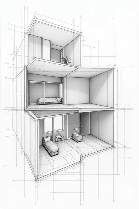 Produce a daylighting system layout of a two-story residential building without atticand use pencil for drawing. 
Show the necessary details  and dimensions 