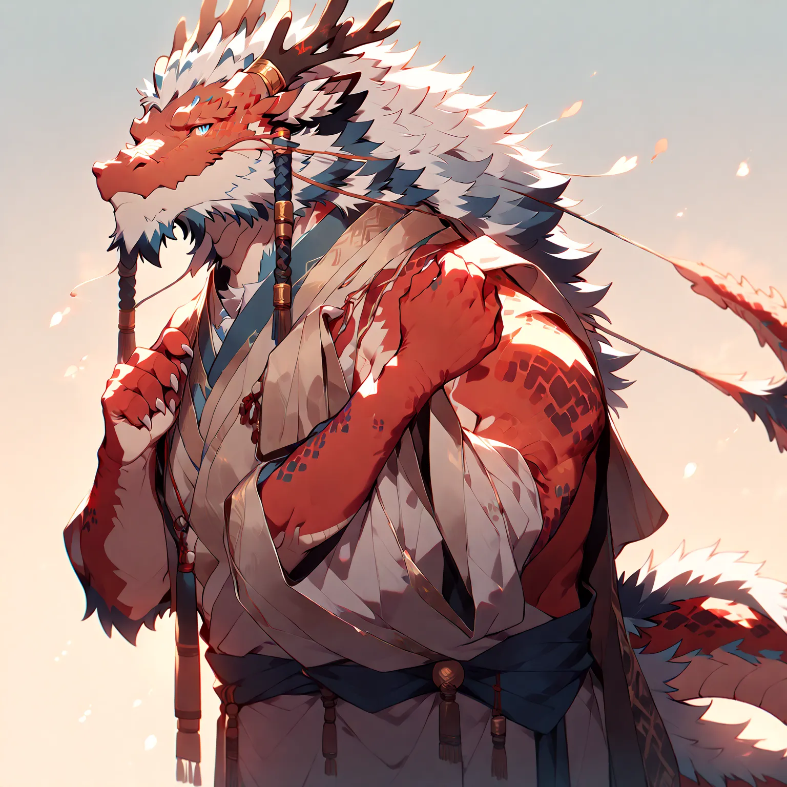 # main character: (eastern dragon furry:1.8), muscular mature male, masterpiece, (full body portrait:1.4)

dragon features: (red...