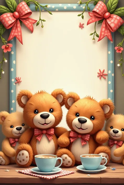 Create a tea raffle invitation for the twins Leonardo Henrique and João Miguel with a teddy bear theme 