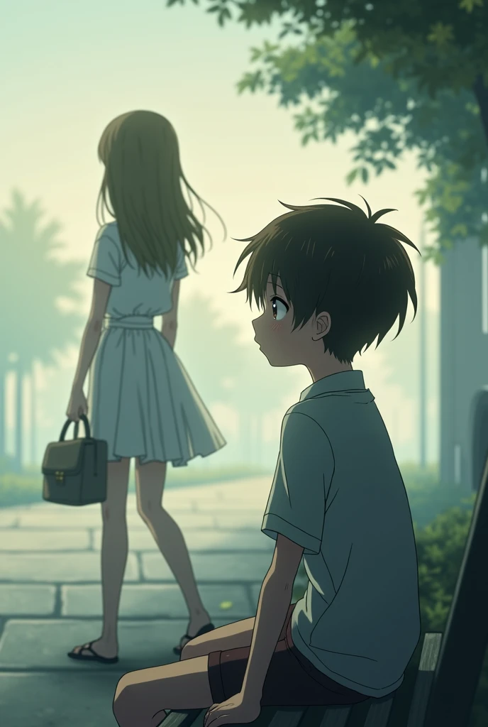 A boy watching his girlfriend go with someone else while she is on her side version anime