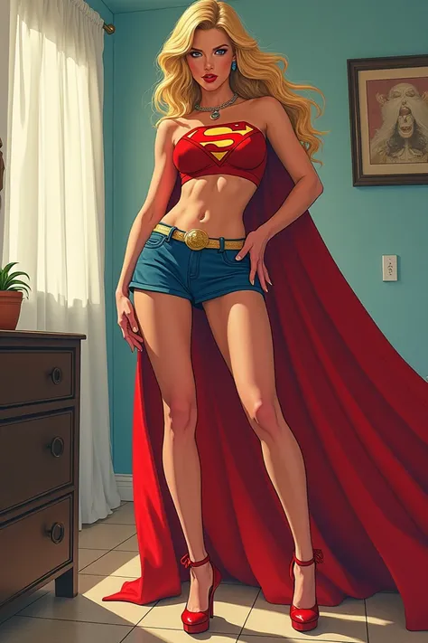 Slutty supergirl high heels short mini skirt no panties comics