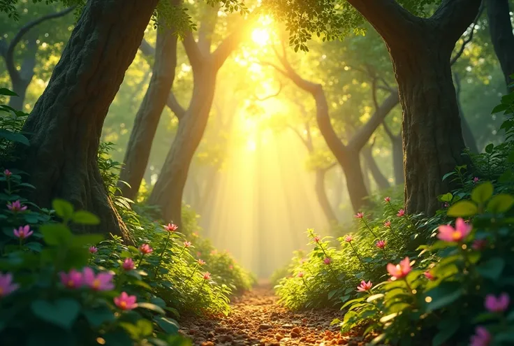 it&#39;s clear，A forest with a very hot sun， Pixar style ，masterpiece， high detail ， high definition ，3D Effect