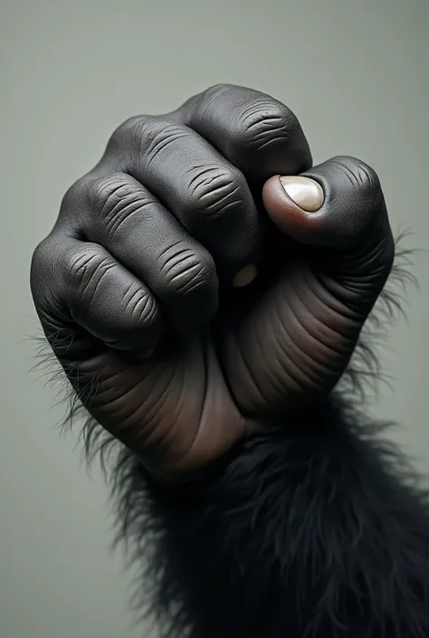 Gorilla hand showing 4 fingers facing the front of the camera