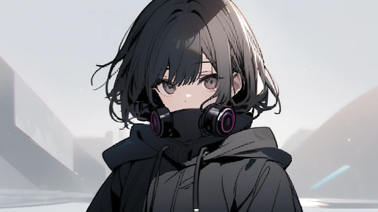 girl with headphones　 black hair　Natural Color