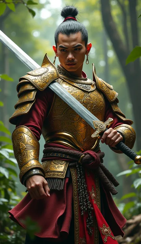 THAI WARRIOR WEARING ARMOR, HOLDING SWORD