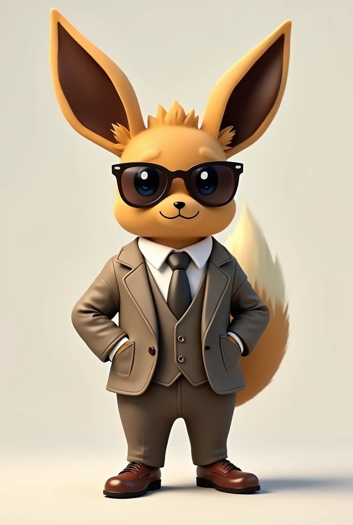 An eevee in an elegant mens suit draw with sunglasses