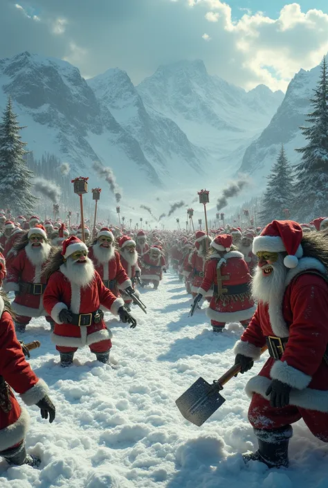 army of goblins at war fighting with army of santas