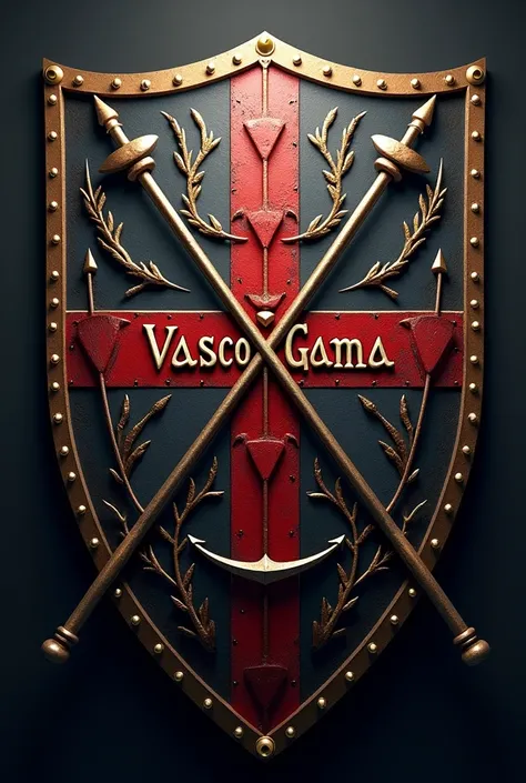  Shield of Vasco da Gama . 
With a caravan boat 
Medieval model . 
 written the word Vasco da Gama .
Written by Miguel .
with the colors black, white and silver
With 3d effects and gradient. 
 with crossed paddles and anchors. 
with bright lights. 
 with c...